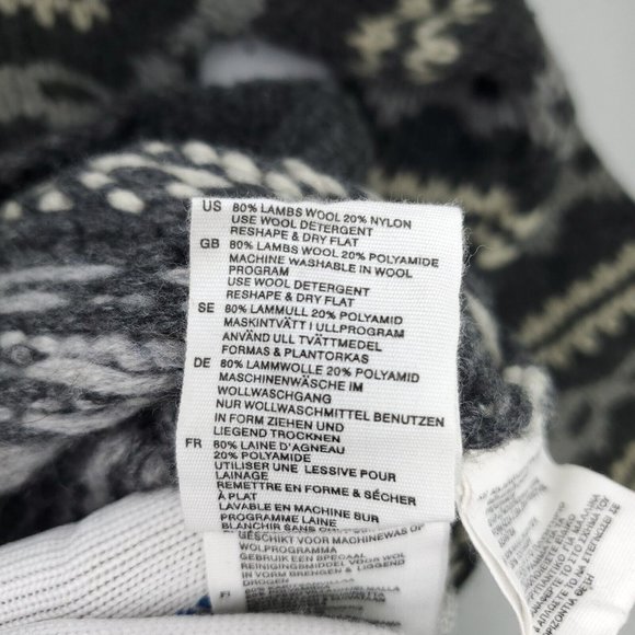 H&M LOGG Sweater Men Medium Gray White 1/4 Button Hand Knitted Pullover Wool - Picture 8 of 12